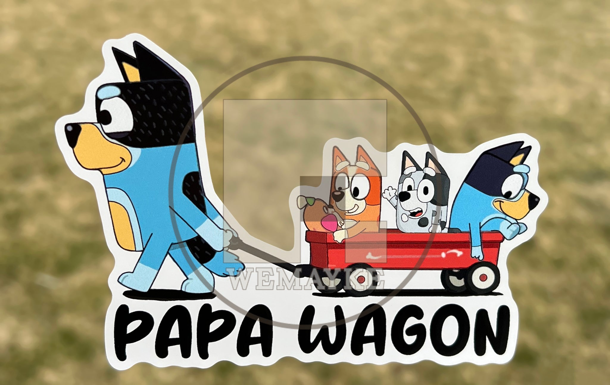 (B82) Papa Wagon With 3 Kids - Dog Family Decal / Sticker